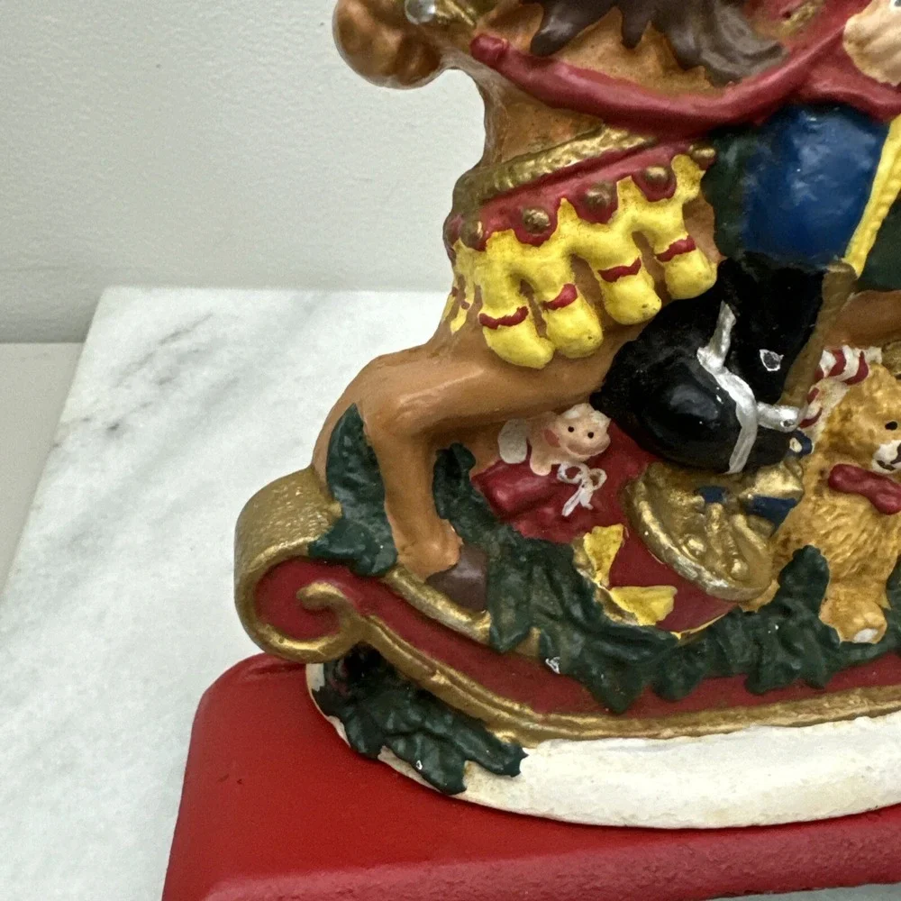 Cast Iron Christmas stocking hanger Nutcracker rocking horse double hook Vintage